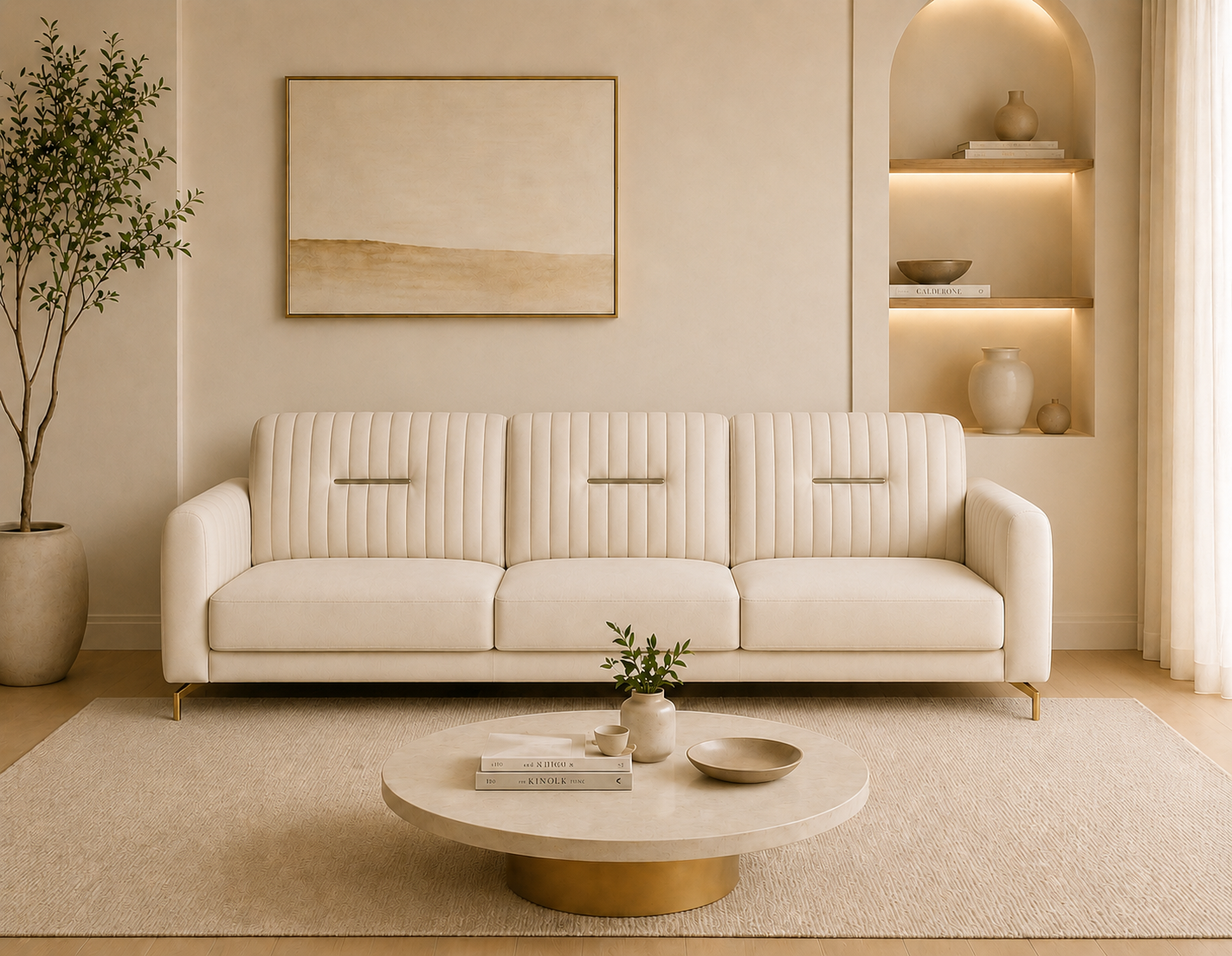 Elegant Cream 3-Seater Sofa